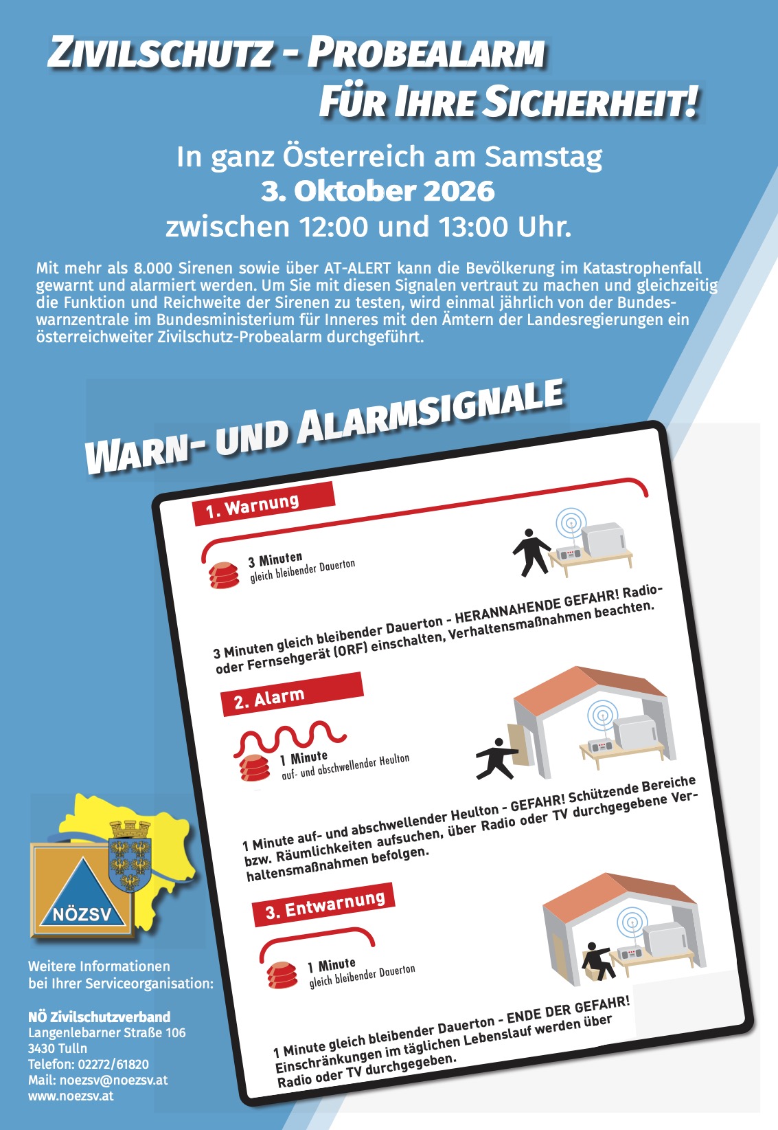 Zivilschutz-Probealarm: Sirenen und AT-Alert werden österreichweit getestet